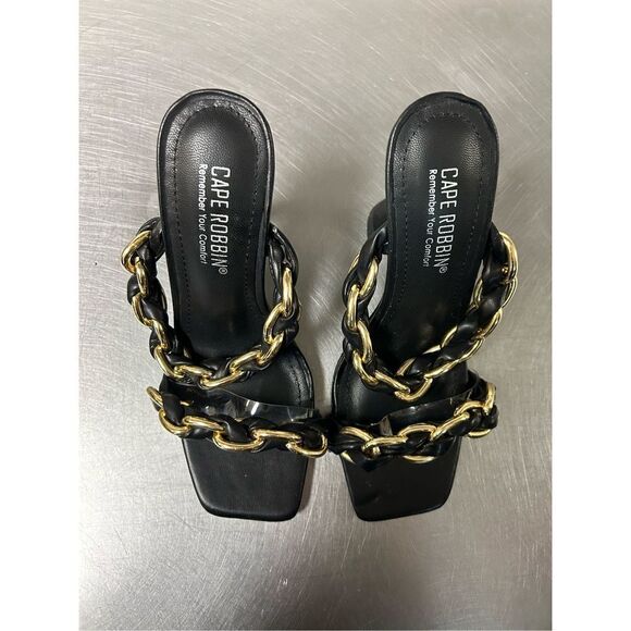 Cape Robbin Women’s Size 6 Black with Metal Chain Wine Glass Heels - Picture 2 of 8